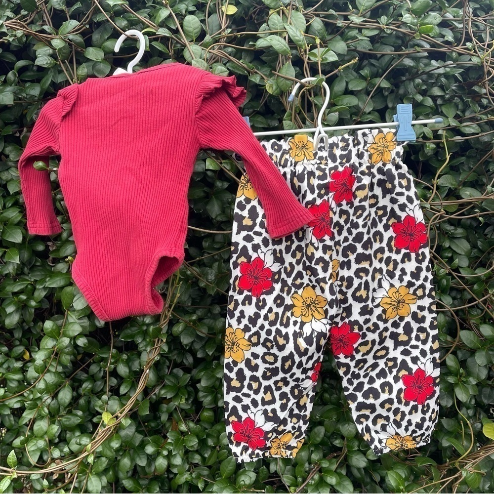 2 Piece Baby Girl Onsie/Pant Set Flutter Sleeves & Elastic Waist - Picture 2 of 9